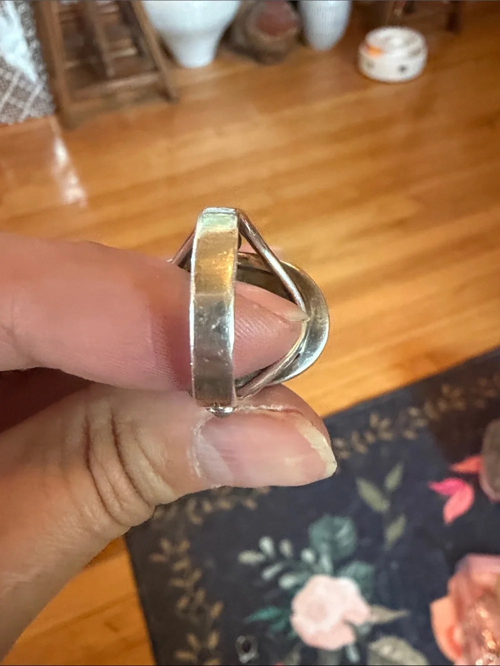 Vintage Sterling Silver Labradorite Oval Statement Ring Stamped 925 Size 8